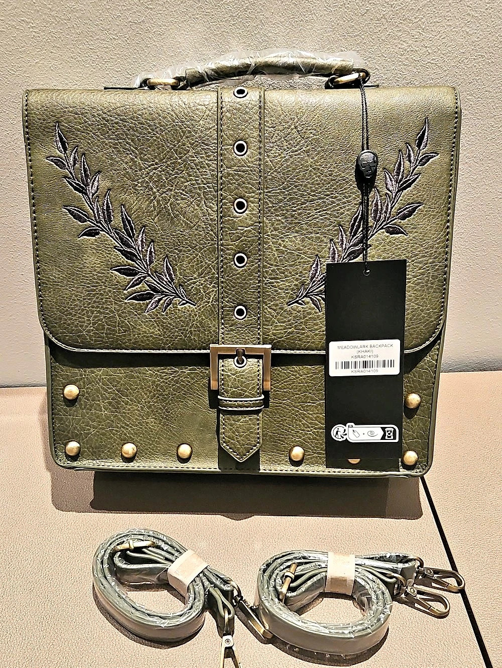 KILLSTAR Meadowlark Backpack Studded Shoulder Bag Green & Black